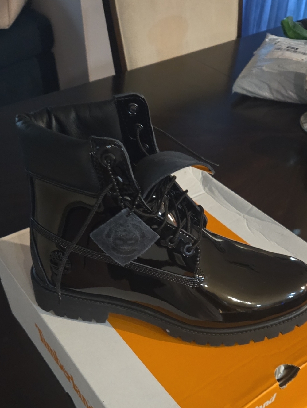 Timberland Black Patent Leather Lace-Up Ankle Boots